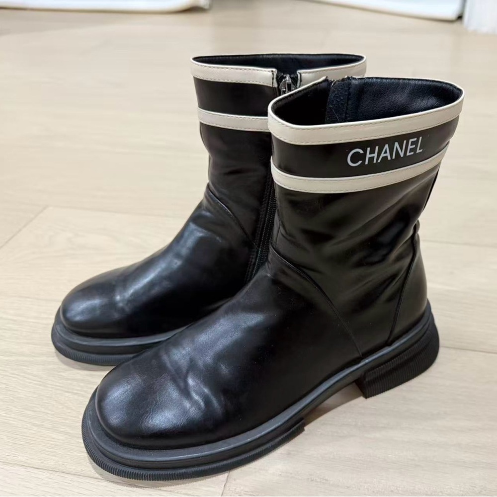 Women’s Black and Cream Combat Boots